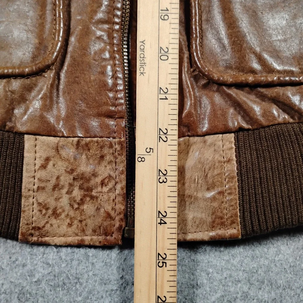 Vintage Burma Run Men's Brown Leather Bomber Flight Jacket Map Lining Size S